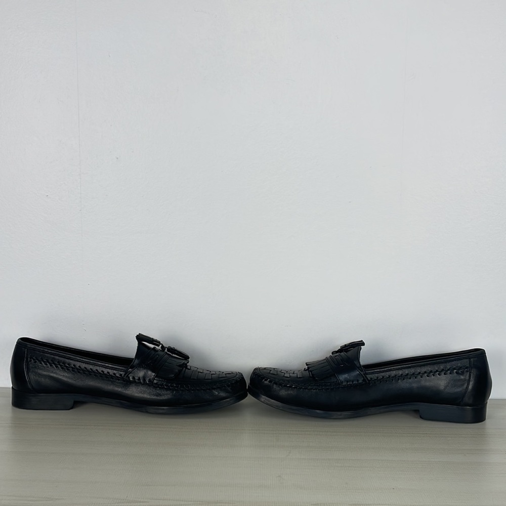 Nunn Bush men's black leather woven pinch toe loafer with tassel Size 11 - Picture 6 of 10